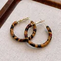 Vintage leopard print cloth wrapped round hoop earrings with golden stud finish - Fabric Wrapped Round Hoop / 3cm / Brown