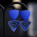 Statement geometric triangular earrings in matte blue with multicolored micro-pavé rhinestones - 8. Silver Needle - Blue Triangle
