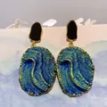 Fashionable exaggerated geometric earrings with blue textured shimmering druzy-like pendants - 9. Silver Needle - Mixed Colors