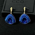 Blue crystal druzy earrings with gold-plated silver needle studs for elegant women - 10. Silver Needle - Blue