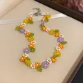 Vibrant dopamine style handmade flower beaded necklace for women sweet jewelry gift - Multicolor Flower Woven