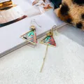 Asymmetrical gold-plated geometric triangle earrings with colorful floral fabric inlay - 14. Ear Hook - Asymmetrical Triangle