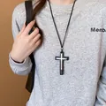 Close-up of vintage black and silver double-layered cross pendant necklace for women. - 73# Necklace - Black - Silver