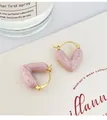 Elegant pink heart-shaped hoop earrings featuring a gold-toned latch back closure - Pink Heart Hoop