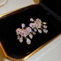 Sparkling pink heart earrings with teardrop zircon tassels in a luxury black box - Style 41#
