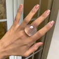 Chic minimalist semi-transparent pink resin ring with a rounded square dome design for women - Clear