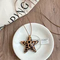 Retro leopard print star pendant necklace with brown cord chain - 7# Star Charm / Coffee Leopard