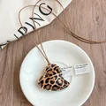 Vintage leopard print heart pendant necklace on brown cord with bohemian aesthetic jewelry - Style 8-Coffee-Heart