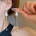 Eleganti orecchini a nappa a zucca stile New Chinese con motivi floreali e perle. - Stile Nappina Lunga Perla Artificiale Zucca Dipinta (32#)