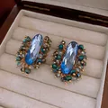 Exquisite vintage style blue faceted crystal earrings with colorful beads in jewelry box - Style 62#