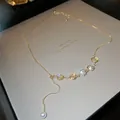12# Collar de Perlas de Flores de Circón Chapado en Oro Real
