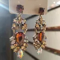 Vintage luxury amber zircon teardrop dangle earrings with multi-color iridescent crystals - Style 4 Tassel
