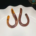 Unique vintage tortoise shell resin hook earrings with elegant brown marble pattern for women - Tortoiseshell Texture Style (27#)
