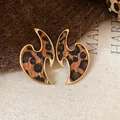 Elegant leopard print flame-shaped stud earrings with gold-toned metal borders - Flame Shaped Hollow