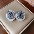Vintage square stud earrings with black gemstone and silver patterns on a gold box. - Vintage Square Gem Style (30#)