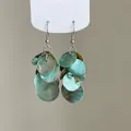 Close-up of iridescent blue shell fringe earrings with shimmering natural textures - Ear Hook (15#) / Silver-Green