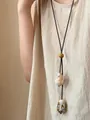 Retro ethnic style long sweater necklace with wood beads and pine nut stone pendants - Double Pinecone Style (2)