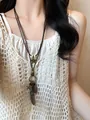 Retro national style long necklace with wood beads and bohemian starfish pendant for women - Vintage Small Feather Style (7)