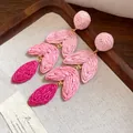 Handmade pink raffia woven drop earrings featuring a retro vacation style design - Style 27(27#) / Silver Needle / Pink