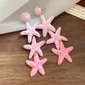 Handmade bohemian pink woven starfish tassel earrings for a trendy beach vacation style - Style 24(24#) / Silver Needle / Pink
