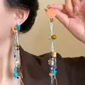Orecchini pendenti boho vintage con nappe lunghe e perline colorate per le donne - Stile 27 (N. 27) / Perno in argento 925 / Argento-Blu-Caffè