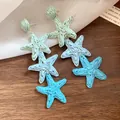 Boho handmade woven starfish tassel earrings in blue and green for seaside vacations - Starfish Tassel Style (25#) / Silver Needle / Blue Green Gradient
