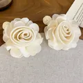 Handmade cream raffia woven rose flower stud earrings with elegant floral design - Raffia Woven Rose Style (56#) / Silver Needle / Off White