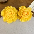 Vintage style bright yellow chiffon fabric rose flower accessories for vacation outfits - Camellia Style (59#) / Silver Needle / Yellow