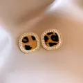 Κομψά σκουλαρίκια λεοπάρ με λαμπερά κρυστάλλινα στρασάκια - Τετράγωνο Στρας Λεοπάρ Σκουλαρίκι (5#)
