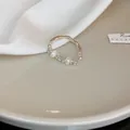 Bague ouverte en argent de style vintage français avec perles et petit strass - Perle (14#) / Argent