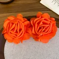 Vibrant orange rose petal stud earrings, elegant vacation style accessories for women - Rose Shape Style (58#) / Silver Needle / Orange