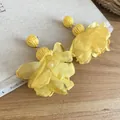 Elegant French style raffia chiffon flower stud earrings in vibrant sun yellow finish - Chiffon Petal Style (70#) / Silver Needle / Yellow