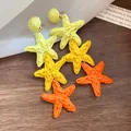 Bohemian hand-woven raffia starfish dangle earrings with yellow and orange color block - Starfish Gradient Style (26#) / Silver Needle / Yellow & Orange