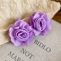Elegant purple fabric rose flower stud earrings for retro summer fashion style - Retro Fabric Raffia Floral Style (42#) / Steel Earring Post / Purple