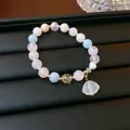 Elegant multi-color crystal bead bracelet with a translucent lily-of-the-valley charm detail - Colorful Lily of the Valley Pearl Style (HB1324)