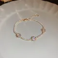 Exquisite gold-plated zircon flower charm bracelet with sparkling crystals for women - 45# Bracelet - Gold