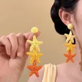 Handmade woven raffia earrings with colorful gradient star charms for holiday style - Gradient Three-layer Starfish Style (7#)