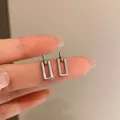 Orecchini a lobo geometrici rettangolari color argento con finitura lucida - Stile Geometrico Rettangolare Argento (38#) / Argento