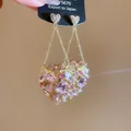 Luxury pink zircon heart-shaped dangle earrings with vintage court style elegance - Heart Hollow Pendant Style (21#)