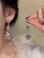 Detailed view of luxury teardrop dangling earrings with silver needle and cubic zirconia stones - Three-layer Water Drop Style (4#)