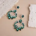 Detailed view of emerald green and clear crystal teardrop dangling earrings for women. - Emerald Green Heavy-duty Pendant Style (19#)
