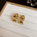 Vintage gold-plated irregular geometric metal stud earrings with high-shine finish - 65# Irregular Geometric Streamline Style