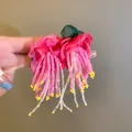 Close-up detail of handmade pink fabric flower earrings featuring long elegant beaded tassels - Style 3# Chiffon Petal Beaded Tassel