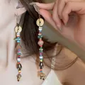Vintage bohemian style earrings with colorful beads and long ethnic tassels - Code 5 (Multicolor)