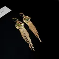Orecchini di lusso con nappe placcati in oro con zircone verde e cristalli brillanti - Stile Nappa Zirconia Verde (21#)