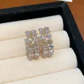 Detailed view of luxury double-row square zircon hoop earrings with gold-plated finish - Double Row Oval Hoop Style / Gold