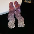 Orecchini pendenti a nappa lunga con strass sfumati rosa e cristalli luminosi - Stile Nappa Zirconia (43#)