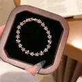 Elegant French style rose gold flower bracelet with zircon and pearls in a wooden gift box - Rose Gold