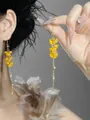 Elegant yellow flower tassel drop earrings with pearls and droplets for summer style - 15# Ear Hook Style