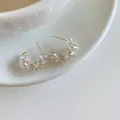 Elegant gold plated C-shaped hoop earrings with sparkling faceted clear crystals - 20# 925 Sterling Silver Earring Post Style